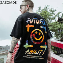 ZAZOMDE для мужчин в стиле «хип-хоп»; Летняя футболка в уличном стиле живописи с буквенным принтом Футболка 2021 короткий рукав Футболка Harajuku повседневные топы из хлопка для детей 2024 - купить недорого