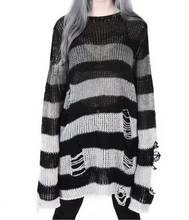 Ruibbit черная градиентная женская футболка Готический Гранж Полосатый вязаный свитер женские длинные пуловеры свободные тонкие панковские свитера джемперы 2024 - купить недорого