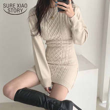 Vestido oco de cintura suéter feminino 3 cores, casual, colado, outono inverno, mini vestido elástico, torção elástica, roupas coreanas 12103 2024 - compre barato