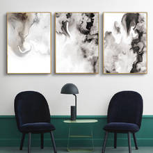 Impresiones de arte de pared de humo abstracto, minimalista nórdico, pinturas en lienzo de tinta blanca y negra, impresiones artísticas de pared para decoración del hogar y sala de estar 2024 - compra barato