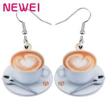 NEWEI Acrylic Coffee Cup Spoon Earrings Drop Dangle Jewelry Accessory For Women Girls Teens Kids Charms Novelty Decoration Gift 2024 - buy cheap