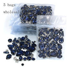 Clothing accessories  Wholesale 5 bags mixed shape glass crystal sliver base Ink-blue sew on rhinestones diy wedding dress 2024 - buy cheap