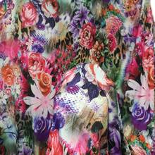 Milk silk four sides big elastic purple rose pink flower printed fabric for Latin dance diy sewing cloth fabric for curtain 1M 2024 - buy cheap