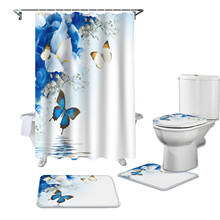 Cortina de banheiro de borboleta, flores e lírio, conjunto com cobertura para banheiro, decoração para casa 2024 - compre barato