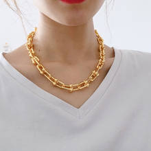 Alta qualidade estilo trava em u corrente grossa em ouro rosa cor de prata colar de aço inoxidável para mulheres e homens joias de moda ln001 2024 - compre barato
