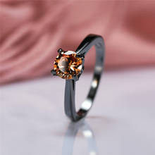 Anel de casamento pedra champanhe feminino, anel redondo pedra vintage dourado preto fofo para mulheres promessas amor 2024 - compre barato