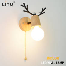 Luminária de parede led interna, candelabro nórdico de macaron e antler, base de madeira, lâmpada e27 2024 - compre barato