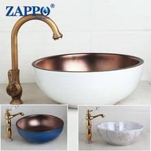 ZAPPO-grifo de lavabo de diseño blanco para baño, mezclador de cerámica de arte azul, juego de fregadero de latón antiguo 2024 - compra barato