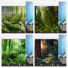 Cortinas de ducha de paisaje Natural, conjunto de cortina de tela de poliéster resistente al agua, bosque, planta verde, bambú 3D, decoración del hogar y baño 2024 - compra barato