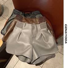 Genayooa-pantalones cortos de cuero sintético para mujer, Shorts de cintura alta, informales, con cintura elástica, primavera y otoño, 2021 2024 - compra barato