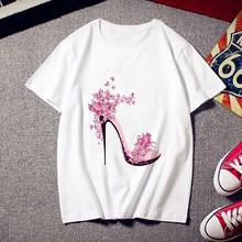 WVIOCE Cute Pink High Heels Print Women T Shirt Summer Casual Short Sleeve T-shirt Ladies White Tshirt Tops Fashion O Neck Tees 2024 - buy cheap