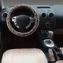 3Pcs 38cm Winter Leopard Print Car Steering Wheel Hand Brake Shifter Cover Set 2024 - buy cheap