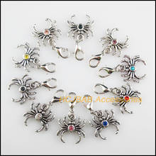 10Pcs Tibetan Silver Tone Spider Retro Mixed Round Crystal 17mm With Lobster Claw Clasps Charms 2024 - buy cheap