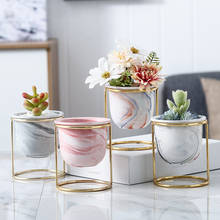 Nordic Metal frame Ceramic pot Marbre macetas decorativas Succulent plant pots bloempot desktop home decoration Vasi per piante 2024 - buy cheap