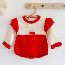 Newborn Infant Baby Girls Cherry Knit Rompers Clothing New Spring Autumn Kids Girl Long Sleeve Rompers Clothes 2024 - buy cheap