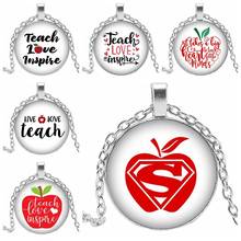 2019 New Hot Art Charm Teacher Gift Apple Pendant Round Photo Glass Cabochon Necklace Gift Sweater Chain 2024 - buy cheap