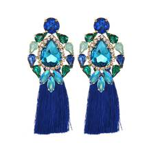 Handmade blue Big Crystal Flower Earring Vintage Ethnic Bohemian Rhinestone Long Tassel Drop Dangle Earrings for Women Jewelry 2024 - buy cheap