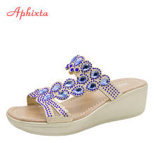 Aphixta-Zapatillas de cuña con diamantes de imitación para mujer, zapatos de plataforma con punta abierta, elegantes, de verano 2024 - compra barato