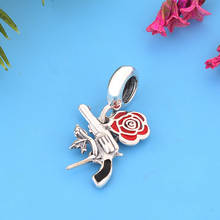 Fit Original Charm Bracelet 925 Silver Gun Cross Red Enamel Rose Flower Bead For Making Women Mother Valentine Berloque 2021 New 2024 - buy cheap