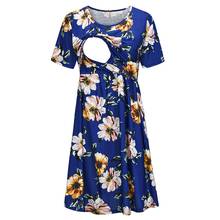 Retro Pregnancy Dress Women Maternity Short Sleeve Floral Print Nursing Dress For Breastfeeding Ropa de maternidad 2022 New 2024 - buy cheap