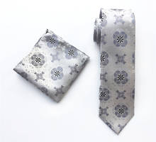 Wholesale Man Ties Set Silver Gray Floral Embroidered Necktie with Pocket Square 2024 - buy cheap