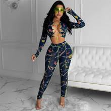 Sexy Christmas Club Night Party 2 Piece Outfits Women's Set Lace Up Bandage Hollow Out Crop Tops and Pant Leggings Matching Sets 2024 - buy cheap