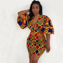 African Dresses for Women 2021 New Fashion Summer V-neck African Short Sleeve Printing Dress African Women Clothes 2024 - buy cheap