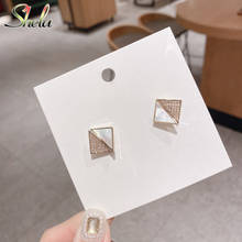 Geometric Square Stud Earrings For Women Zirconia Natural Shell Korean Fashion Jewelry Acessories S925 Pin High Quality 2024 - buy cheap