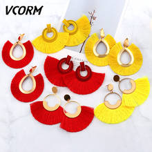 VCORM Bohemian Tassel Big Drop Earrings for Women Fashion Jewelry Earrings 2020 Luxurious Cotton Silk Fabric Fringe Earring..... 2024 - buy cheap