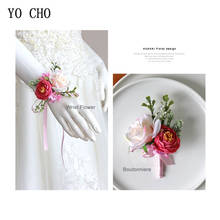 Yo cho boutonniere flores casamento corsage pinos branco rosa noivo boutonniere buttonhole masculino casamento testemunha acessórios 2024 - compre barato