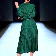 Gao Yuanyuan-vestido plisado de estrella para mujer, ropa de moda verde con carácter y cordones, primavera 2021 2024 - compra barato