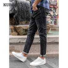 KUEGOU 2022 Spring Cotton Jeans Men Black Plain Fashion Slim Fit Pocket Denim Pants For Male Wear Retro Straight Trousers 1832 2024 - buy cheap