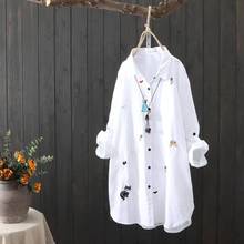 Женская блузка, оригинальная весенняя одежда, свободные рукава с вышивкой, Женская белая рубашка, модные женские блузки 2024 - купить недорого