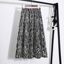 Zebra imprimir cintura alta plissado verão saias das mulheres 2021 moda senhoras a linha mid-bezerro saia para mulher casual com linning 2024 - compre barato