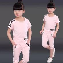 Summer 2021 Girls Clothes Sets Outfits Kids Baby Short Sweatshirt + Pants Fashion Children Clothing Suits 3 5 6 7 8 10 12 Years 2024 - купить недорого