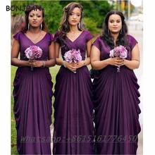 2021 Sheath Bridesmaid Dresses Purples  V Neck Chiffon South African Lace Up Black Girls Bridesmaid Dress 2024 - buy cheap