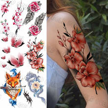 Tatuajes temporales de flor de melocotón para mujeres y niñas, calcomanía realista de flor de Rosa, zorro, tatuaje falso, tatuajes florales florecientes 2024 - compra barato