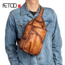 AETOO Men's leather handmade chest bag, vintage vegetable tanned leather crossbody bag, large capacity casual chest bag 2024 - buy cheap