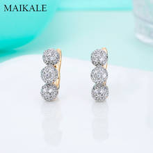 MAIKALE New Fashion Round Gold Earrings Three Ball Micro Inlay Cubic Zirconia Stud Earrings for Women Jewelry Delicate Gifts 2024 - buy cheap