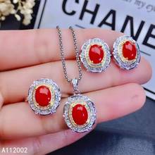 KJJEAXCMY fine jewelry natural red coral 925 sterling silver new women pendant earrings ring set support test luxury hot selling 2024 - compre barato
