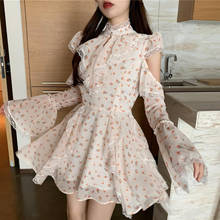 Korean Chic 2021 Spring Floral Dress Women Flare Sleeve Lace Chiffon Slim Flower Mini Dress Female Party Elegant One Piece Dress 2024 - buy cheap