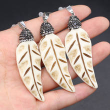 New Style Cow Bone Diamon-Studded Pendant Charms Leaf Shape Pendants for Jewelry Making DIY Necklace Size 20x58mm 2024 - buy cheap