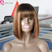 Bob Human Hair Wig With Bangs Highlight Blonde Straight Bob Wig  With Fringe Remy 12inc Short Brazilian Bob Wigs for Black Women 2024 - buy cheap