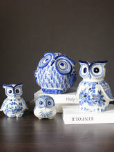 Modern Owl Blue And White Porcelain Ceramic Crafts Cute Miniature Figurines Fairy Garden Living Room Home Decoration Accessories 2024 - buy cheap