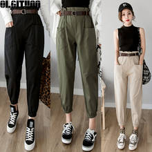 Women Pants 2020 Streetwear Spring Summer Solid Casual High Waist Ankle Length Trousers Pocket Loose Female Cargo Pants 2024 - buy cheap