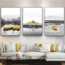 Modern Mountain Landscape Canvas Painting Yellow Boat on Lake Poster Print Wall Art Pictures for Living Room Wall Decor Cuadros 2024 - buy cheap