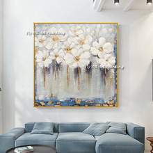 Pintura en lienzo de flores blancas abstractas hechas a mano, imágenes artísticas de pared para decoración de sala de estar, estilo nórdico, decoración moderna para el hogar 2024 - compra barato