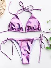 Melphieer Gold Shiny Leather Halter Tie Bikini 2020 Bikinis Set Women's Swimsuit Swimwear Women Wholesale Bathing Suit Beachwear 2024 - buy cheap