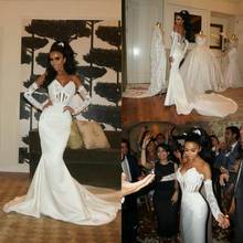2020 Fashion Wedding Dresses Sweetheart Long Sleeves Lace Appliques Bridal Gowns Custom Made Sweep Train Mermaid Wedding Dress 2024 - buy cheap