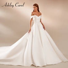 Ashley Carol A-Line Wedding Dress 2022 Graceful Sweetheart Satin Princess Bride Cap Sleeve Lace Up Backless Bow Bridal Gown 2024 - buy cheap